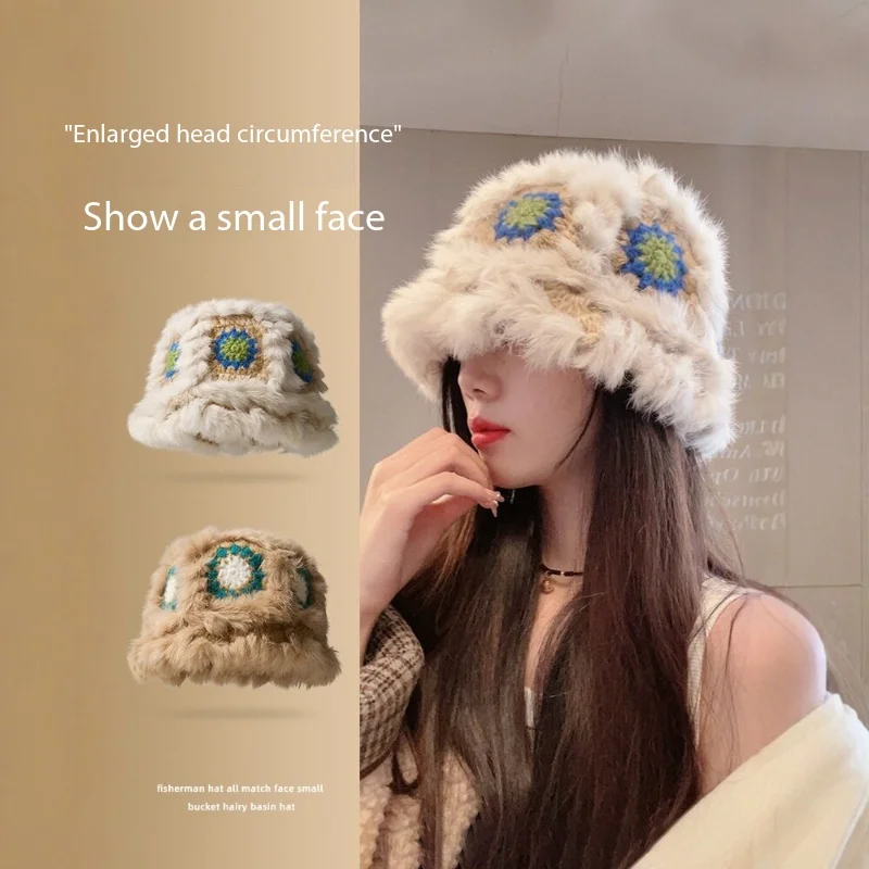 Unisex Warm Fluffy Rabbit Hair Fisherman Hat Lion Awakening Style Small Bucket Autumn Winter Fashion Accessory for Men Women 2