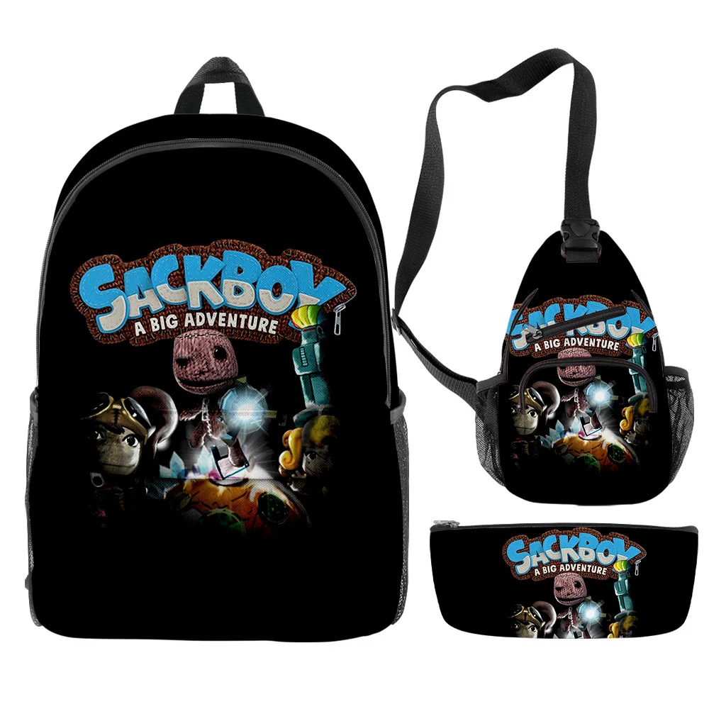 

Fashion Youthful Funny Sackboy Game 3pcs/Set Backpack 3D Print Bookbag Laptop Daypack Backpacks Chest Bags Pencil Case