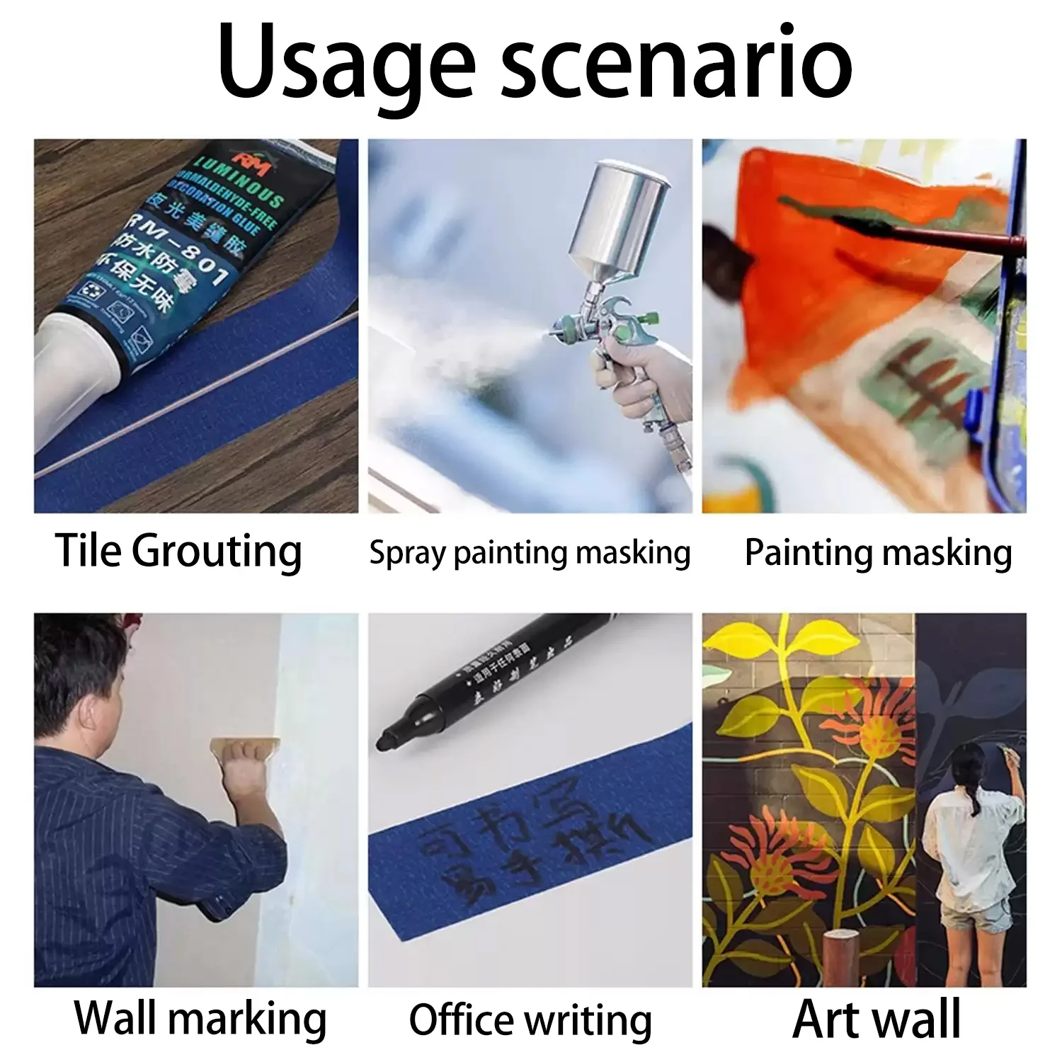 

Blue masking tape for painting and decoration; covers areas during spray painting or art projects without leaving residue