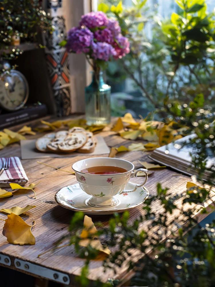 Relief Mug And Saucer Set British Afternoon Tea Coffee Cup Dessert Dish Household Palace Style Floral Print Ceramic Tableware