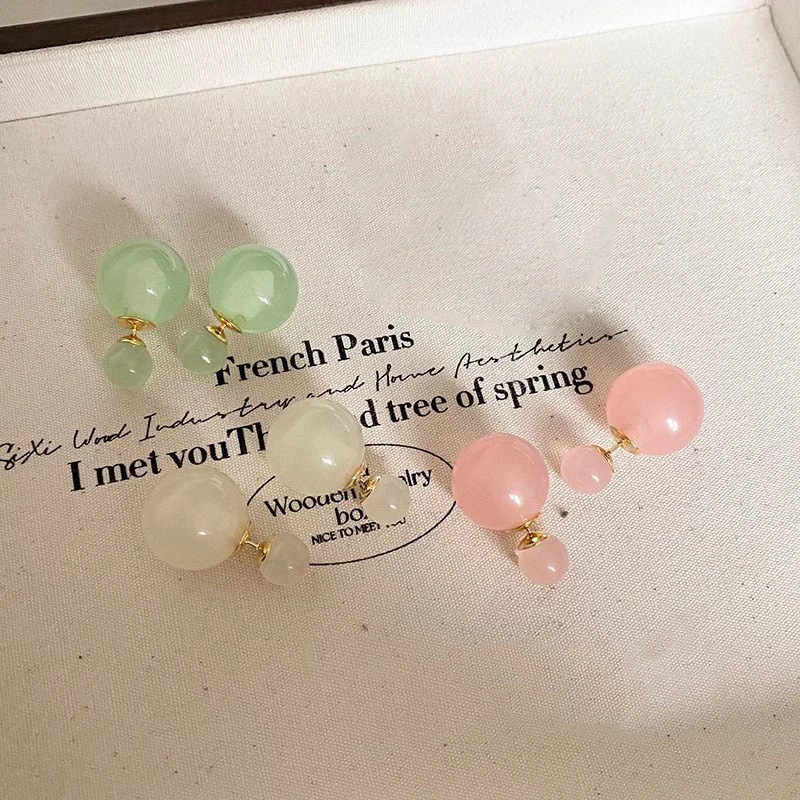 Fashion Double Sided Round Ball Earrings For Women Light Luxury Sweet Versatile Fresh Color Ear Studs Unique Jewelry Accessories image 5