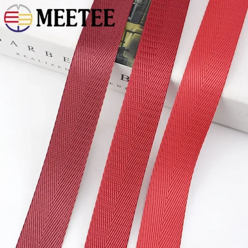 Meetee 8Meters 25mm Nylon Webbing Belt Herringbone Pattern Ribbon Tape Band DIY Bag Strap Sewing Clothing Accessories