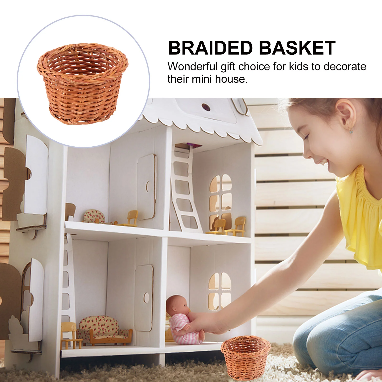 Eco Friendly Basket Kids' Mini House Decorations Crafted Miniature Furniture Accessory Wooden Toys Mini House