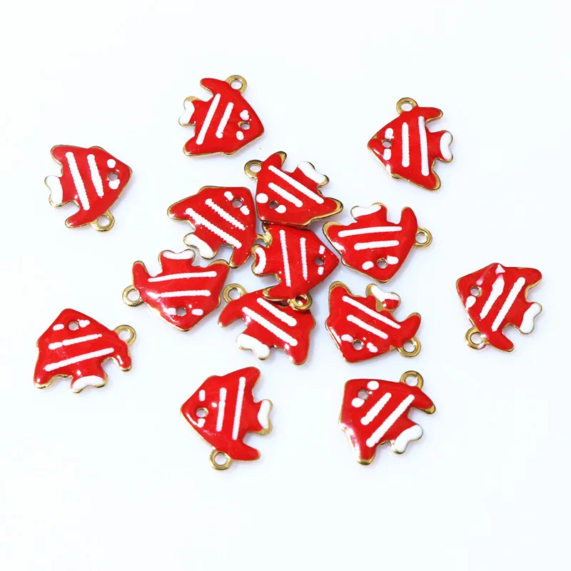 20pcs 11x9mm Stainless Steel Fish Enamel Charms Pendant Stainless Steel DIY Jewelry Making Accessories Findings