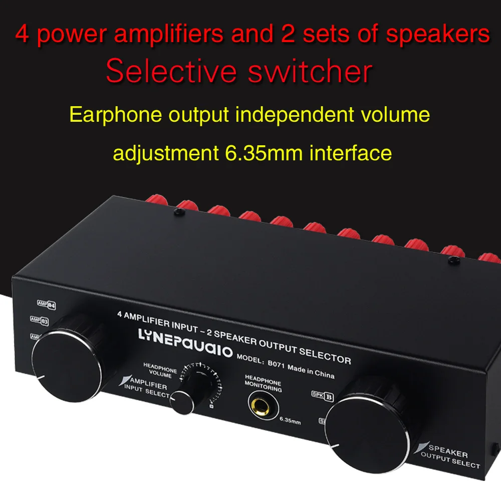 

LYNEPaUalO 4 In 2 Out & 2 In 4 Out Power Amplifier Speaker Selector Switch Switcher 300W Per Channel Speaker Switch Dispenser