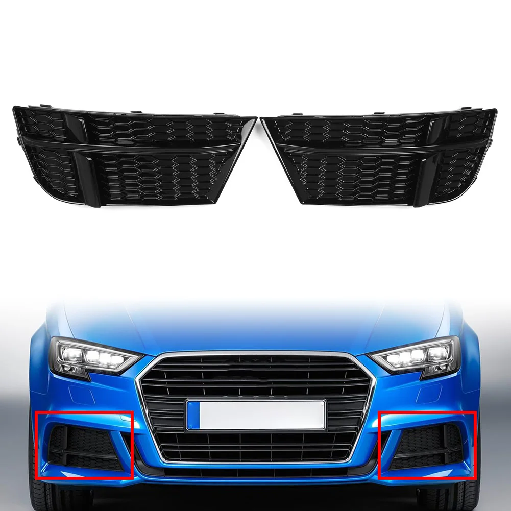 2Pcs Car Closed Mesh Honeycomb Front Bumper Fog Light Grille For Audi A3 S-Line S3 2017 2018 2019