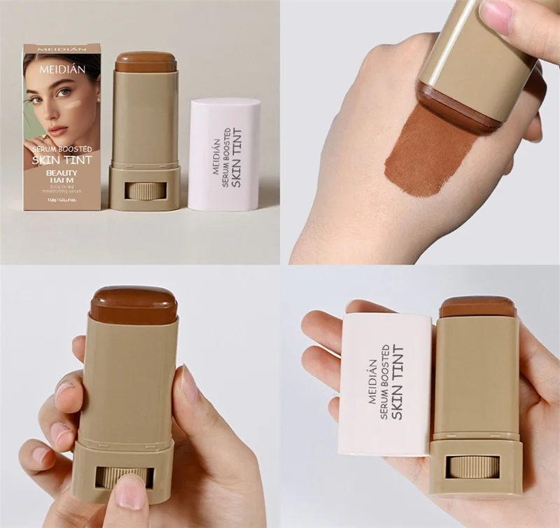Hautfarbener Foundation-Stick in 6 Farben mit Serum-Boost, Seidiger Textur, Feuchtigkeitsspendende Abdeckung, Concealer-Basis, Gesichtskontur-Stick Make-up – Detail 16