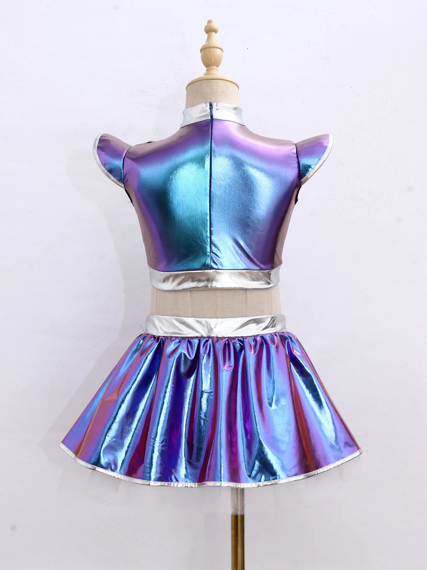 Kids Girls Jazz Dance Costume Set Sleeveless Metallic Leotard Dress for Tap Latin Cha-cha Modern Hip Hop Performance Dancewear - view 4