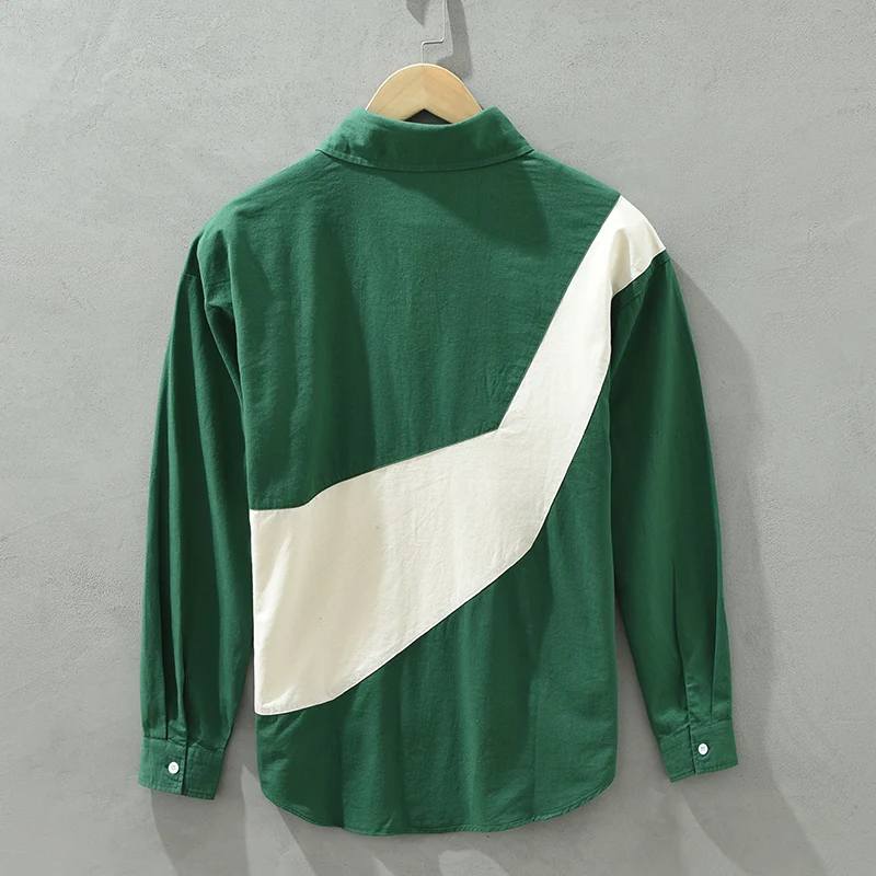 Casual Shirt Men\'s Fashion Slim Youth Breathable Match Color Pure Cotton British Style Outdoor Casual Long Sleeve Cotton Shirt