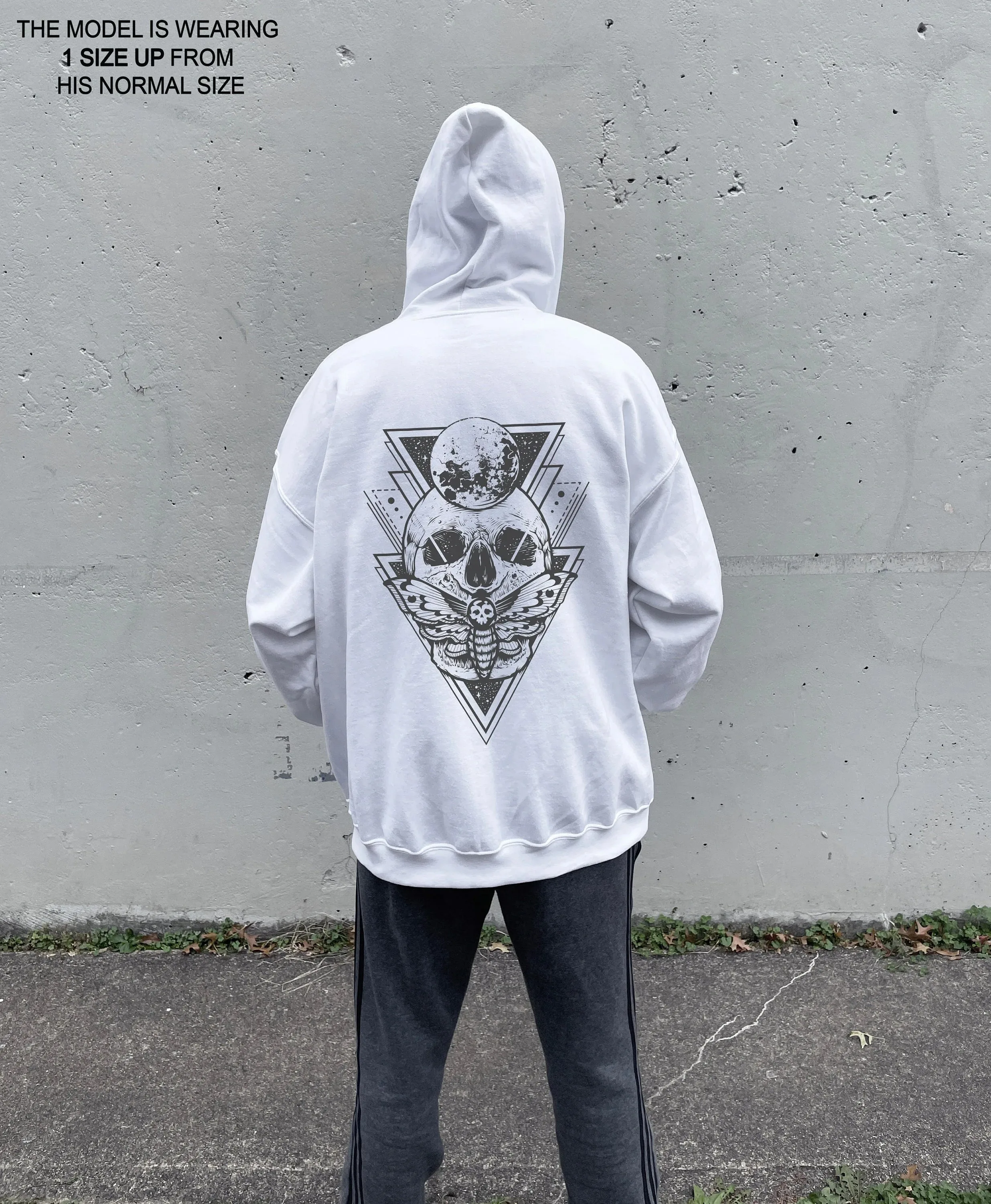 

Cotton Hoodie with Skull Moth and Geometric Print Ideal for Dark Aesthetic Lovers Casual and Mysterious Sweatshirt