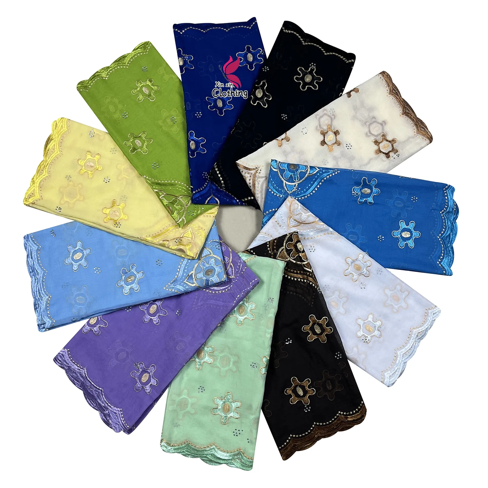 2024 High Quality Pure Cotton Woman Scarves African Islamic Scarf Dubai Muslin Ramadan Hijab Embroidery Soft Women Shawls Scarf