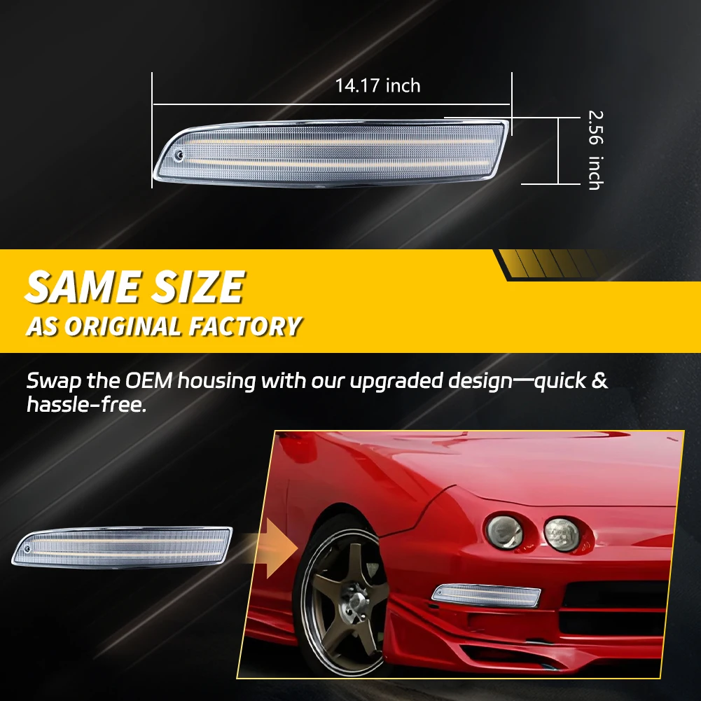 2Pcs Front Bumper Parking Light DRL Light Turn Signal Light W/Sequential Dynamic LED For 1994 1995 1996 1997 Acura Integra