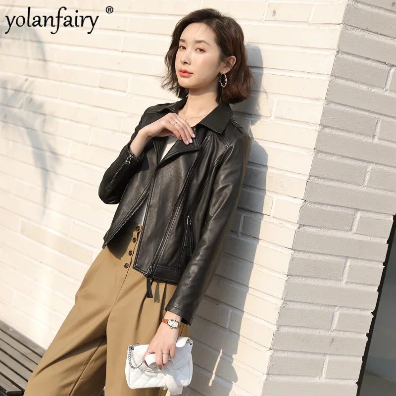 Pure Sheepskin Coat Women's Genuine Leather Jacket Women Short Korean Slim Leather Clothes 2023 New Spring Autumn Chaqueta Cuero