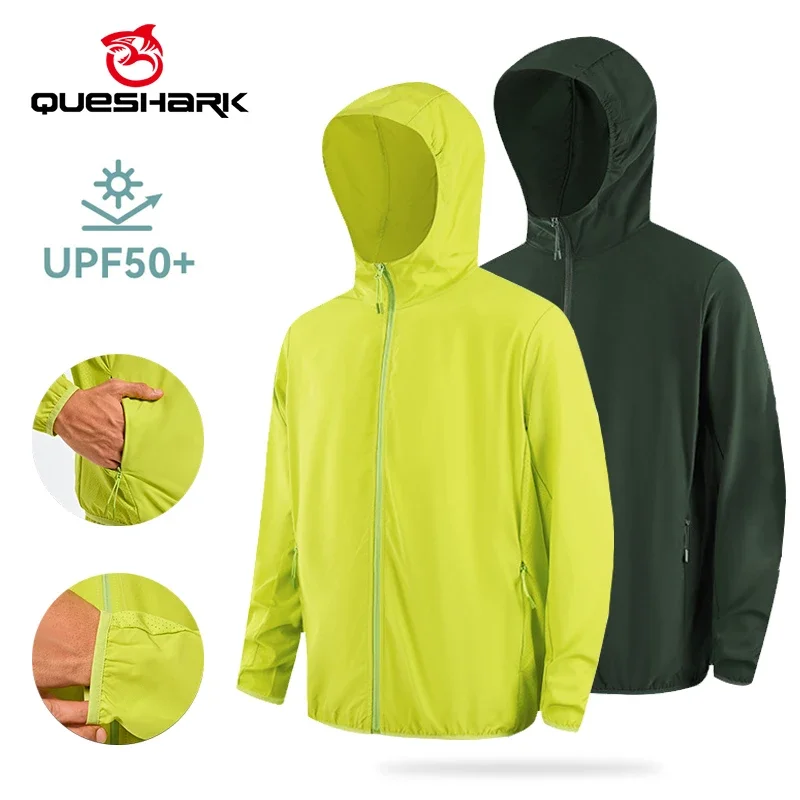 

Queshark UPF50+ Cycling Sun Hoodie Men Women Ice Silk Breathable Sport Jacket for Biking,Travel Hiking&Outdoor Sports
