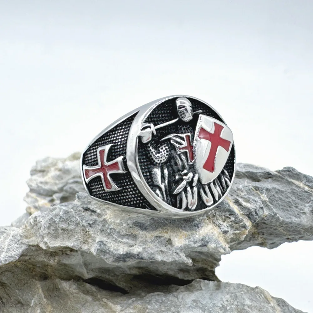 Cross Shield Ring 316L Stainless Steel Jewelry Fashion Punk Warrior Ring