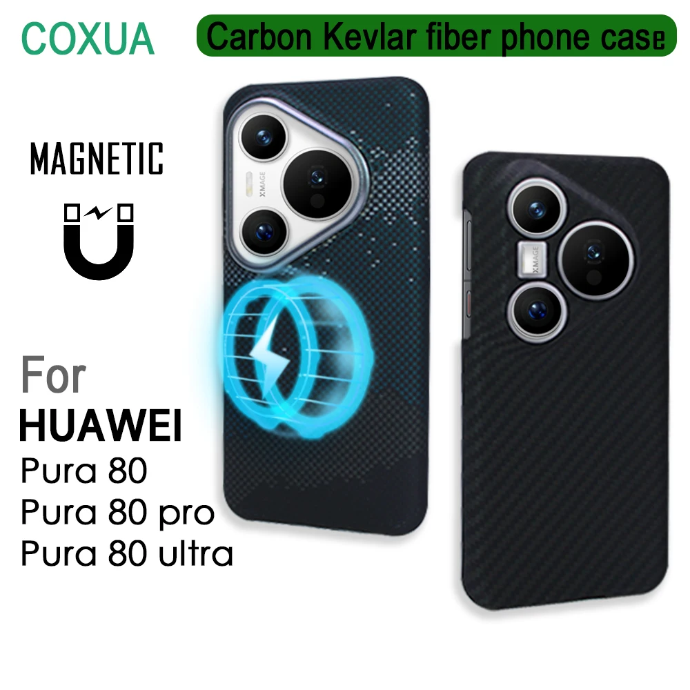 

100% Kevlar Aramid Carbon Fiber Case for Huawei pura80Ultra/pur80Pro/80 Magsafe Luxury Cover Magnetic Ultra-Thin Phone Back Case