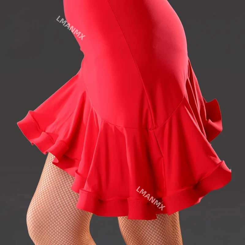 Nieuwe Latin dansrok voor volwassenen, visgraatrok voor dames, onderste kleding, oefenoutfit, onregelmatige halve rok, prestatie-outfit