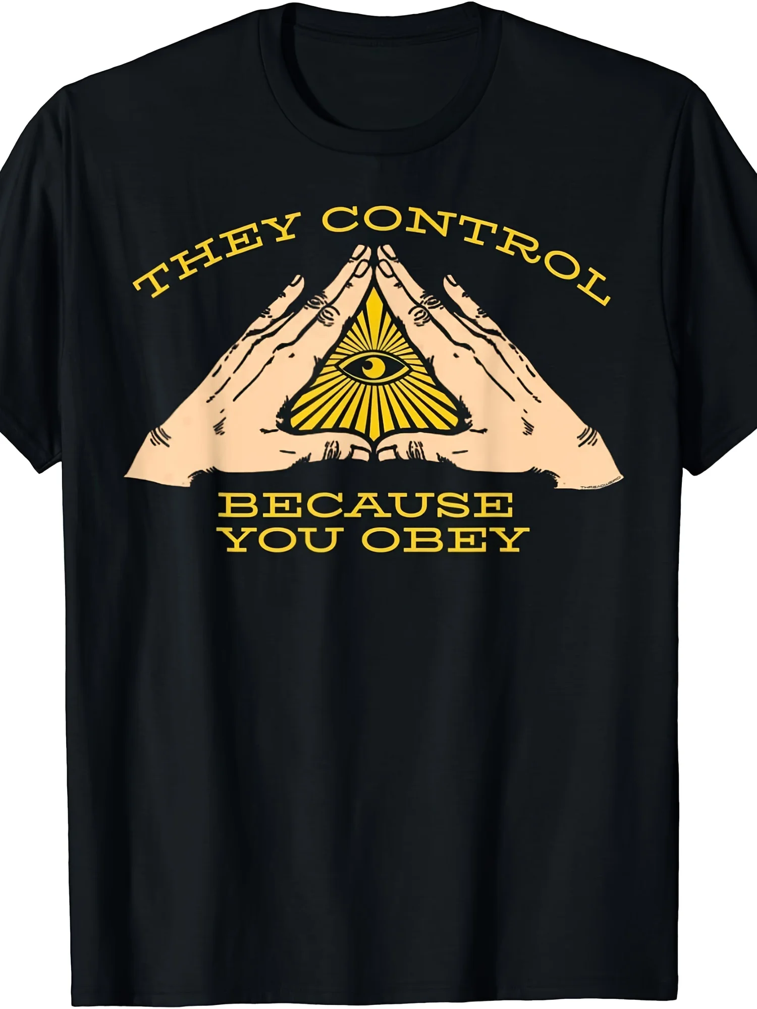 Illuminati Vision Eye T-shirt - Conspiracy Theory Themed Printed Top, Soft Cotton Casual Retro Round Neck Design