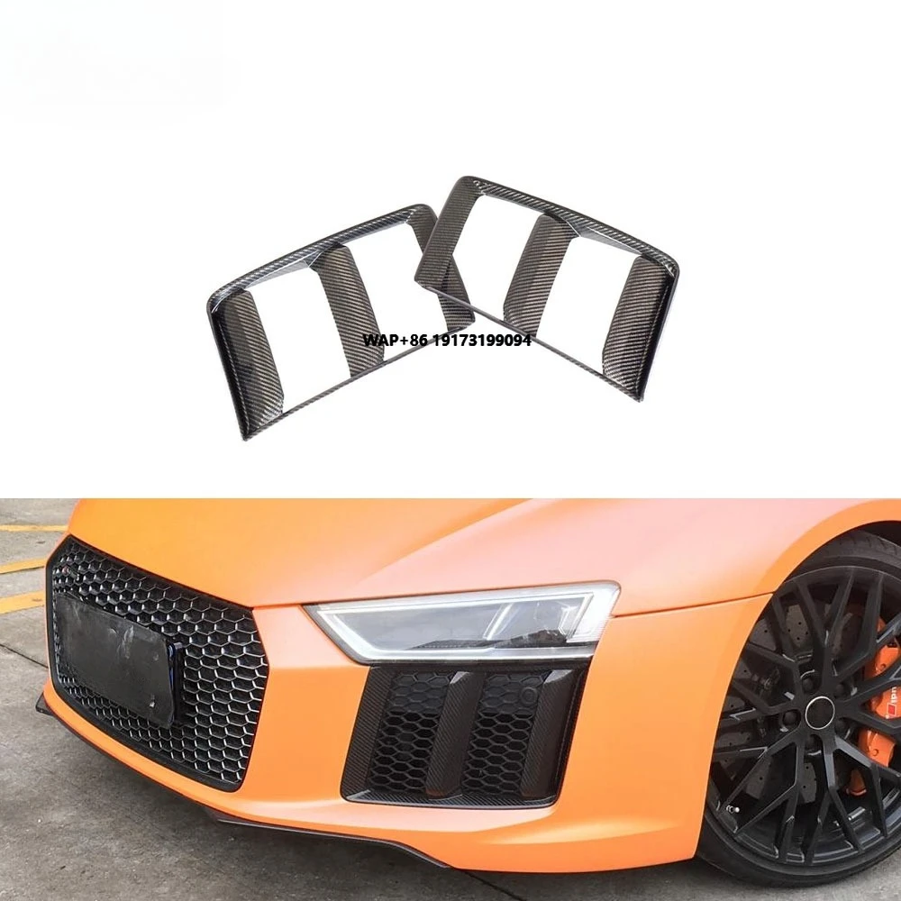 

Perfectly Fitting Dry Carbon Fiber Front Bumper Fog Grill Vents Cover Side Air Vents For R8 V10 Plus Coupe 2-door 16-18