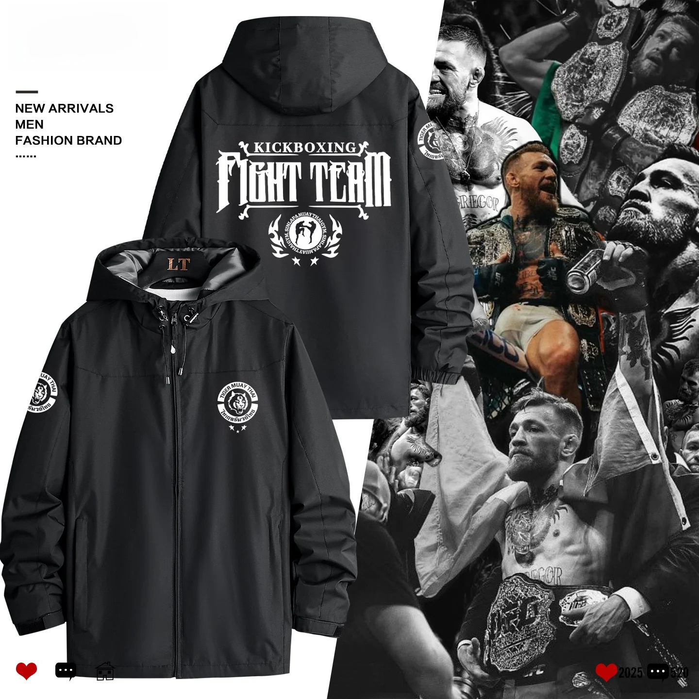

Conor Mcegor MMA Training orm Boxing Sportswear Jaet Loose Fit Zipper Decorated Polyester Long Sve Hooded Coat