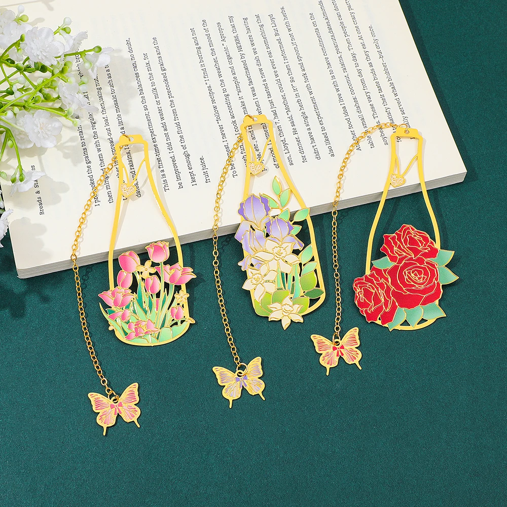 

1 piece/3 pieces creative vase metal butterfly pendant women's beautiful bookmark, a surprise gift for daily life.