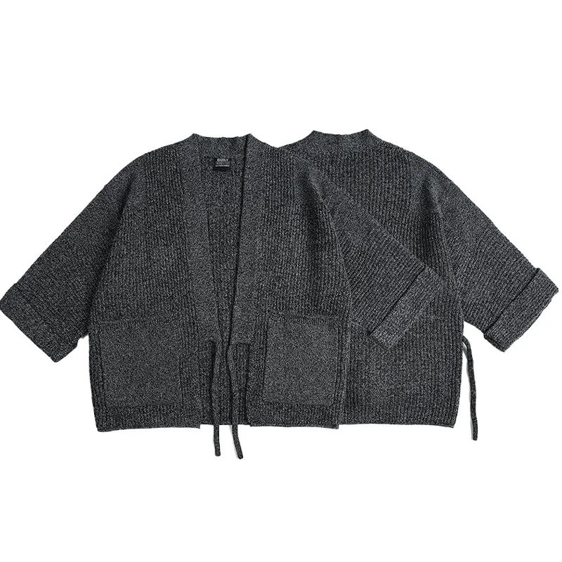 Японская уличная одежда, кардиган большого размера для мужчин, одежда в стиле Харадзюку, повседневный вязаный свитер с заниженными плечами, свободное пальто в стиле хип-хоп, мужское