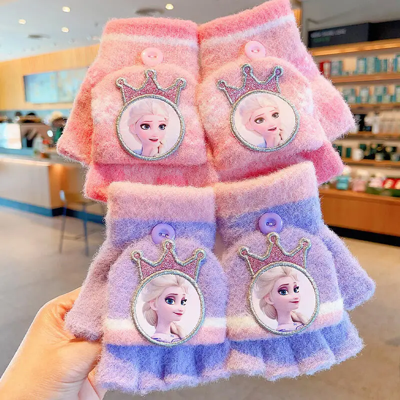 

Перчатки принцессы Диснея, аниме «Холодное сердце», Эльза, детские теплые вязаные перчатки, уличные детские толстые перчатки для девочек, подарок на день рождения, зимнюю вечеринку