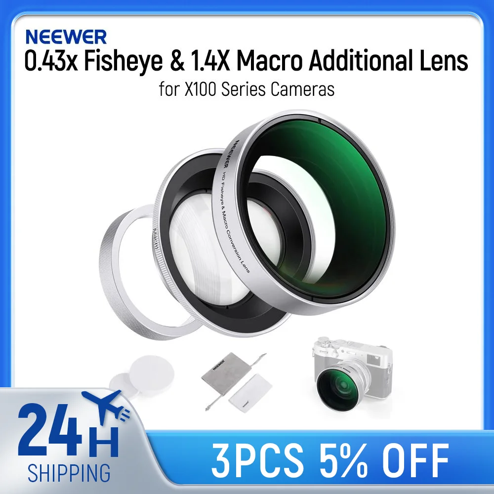 

NEEWER 49mm 0.43x Fisheye & 1.4X Macro Additional Lens for X100 Series Cameras HD 2 in 1 Lens with Adapter Ring for Fujifilm