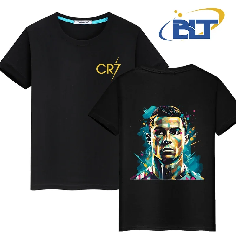 Ronaldo double-sided printing summer T-shirt casual children's short-sleeved black sports top for boys and girls