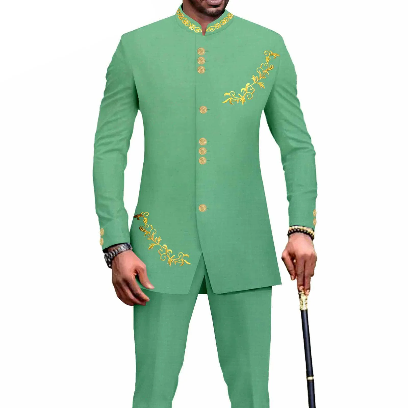 

Sale African Clothes for Men Suit 2 Piece Set Blazer Embroidery Jacket Pants Dashiki Traditional Wedding Slim Fit Business