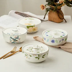 7inch, bone china cereal bowl with lid, Chinese painting design, porcelain noodle bowl, vintage bowl, salad bowl paste bait bowl