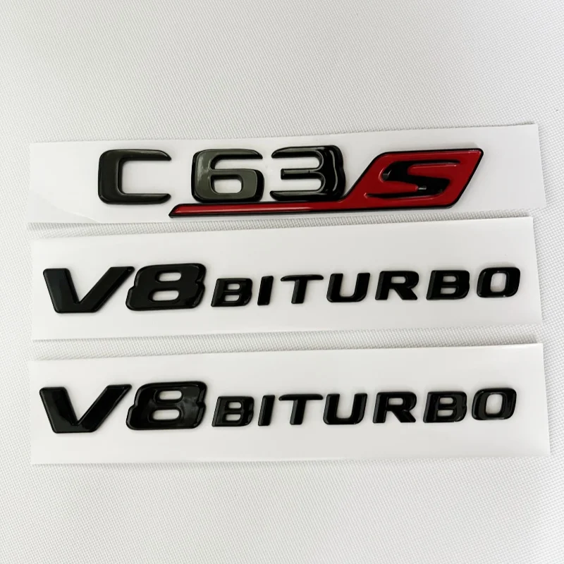 3D Black C63S Logo Letters V8 BITURBO Badge Car Rear Star Sticker Trunk AMG Emblem For Mercedes Benz AMG W205 C205 Accessories view 4