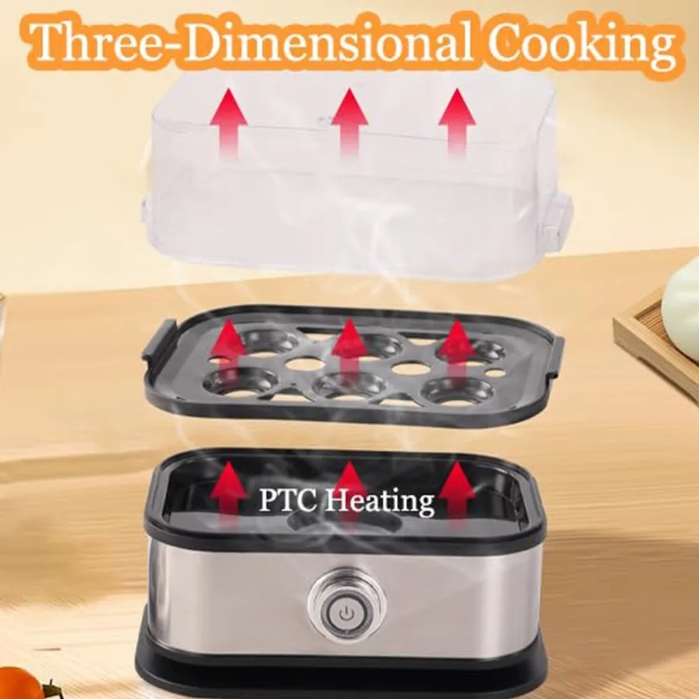 200W Power Eggs Boiler Space Saving 6 Eggs Capacity Smart Egg Cooker Stainless Steel Auto Shut-Off Rapid Egg Cooker