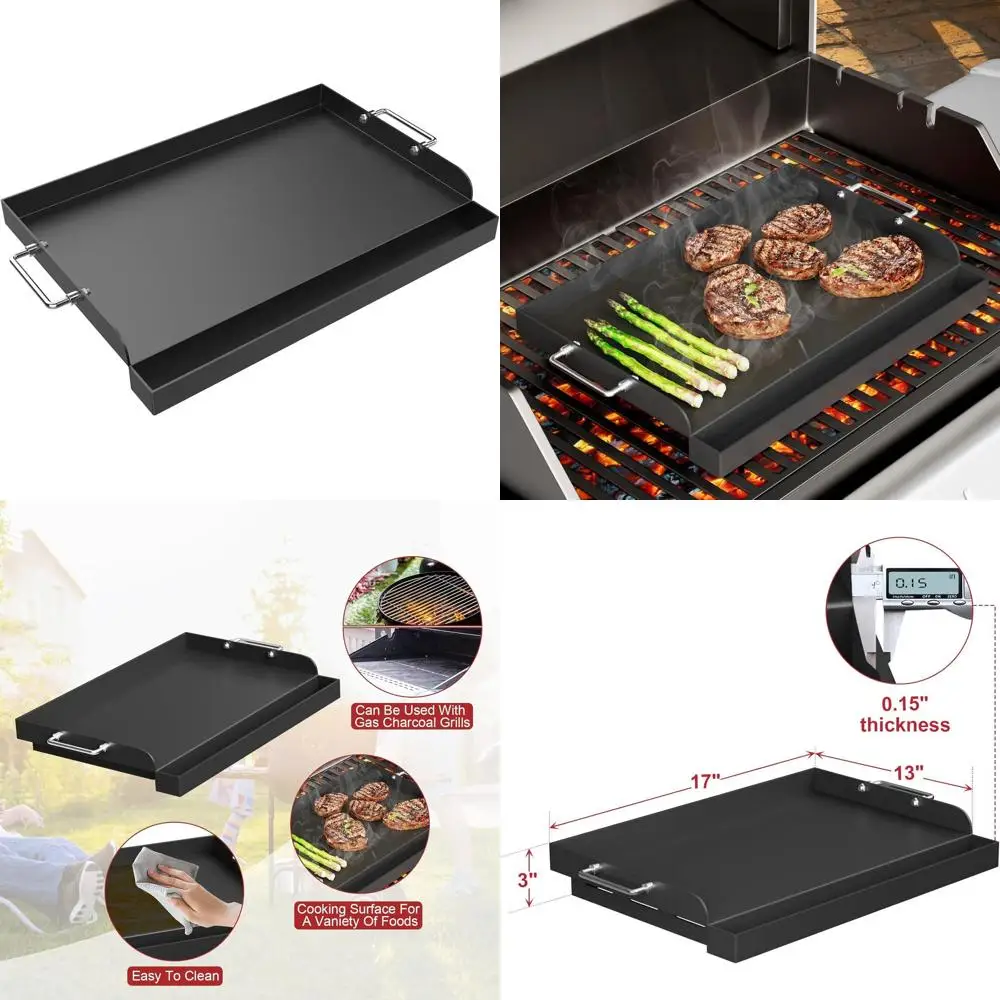 

Газовая сковорода для барбекю 17 x 13, антипригарная пластина из углеродистой стали для грилей Weber и Charbroil, кухонная поверхность с плоским верхом