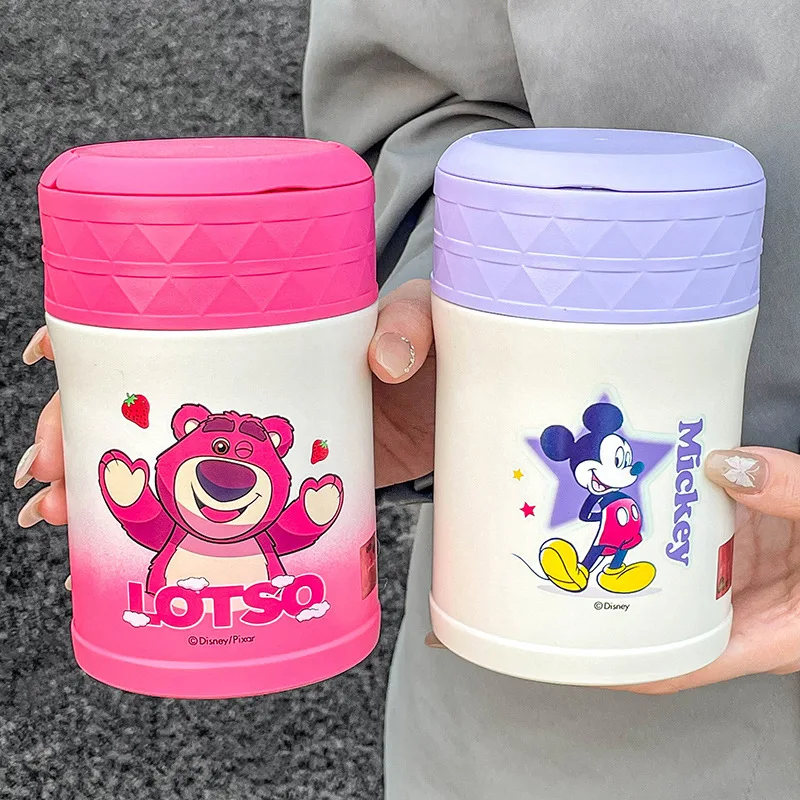 Disney 520ml Mickey Mouse Water Bottle Thermal Stainless Steel Thicken Cartoon Lotso Cute Hand Holding Cup Kawaii Gifts