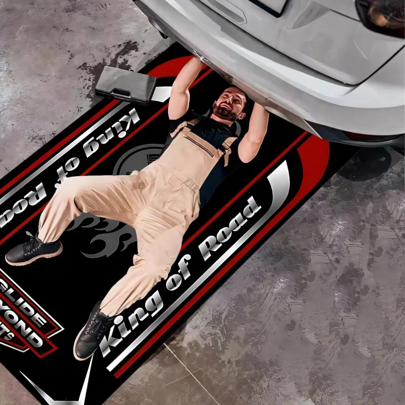 VIKAMA Motorcycle Display Mat King of the Road Non Skid Oil Proof Garage Rug for Boys Bedroom E-Sports Room Decoration