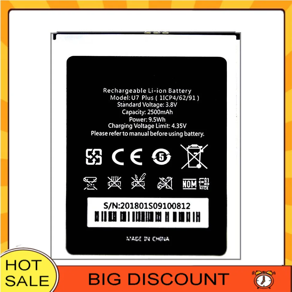 

For Oukitel U7 Max 2500Mah Mobile Phone Battery Good Low-Temperature Performance