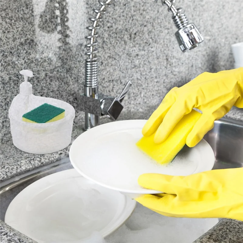 AC17-4PCS 2-In-1 Sink Dish Washing Soap Dispenser Dish Washing Liquid Soap Dispenser With Sponge Holder Organizer