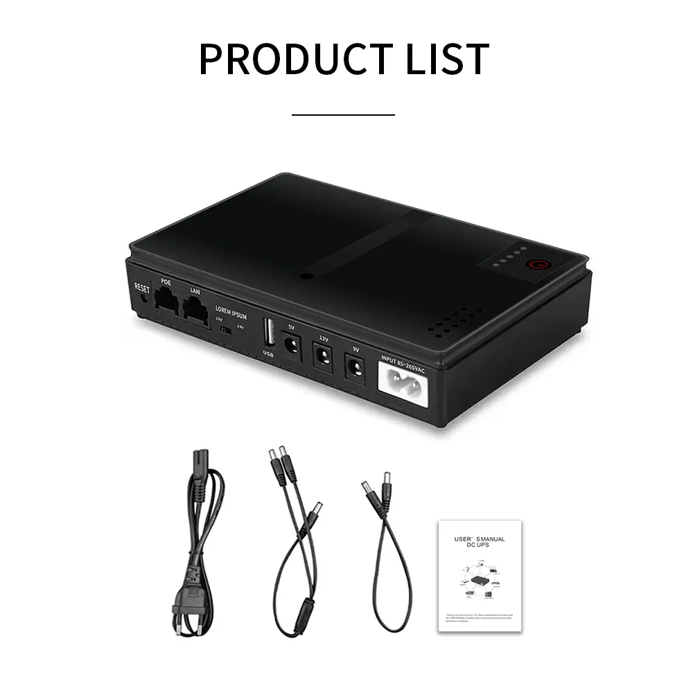 Imagem -05 - Fonte de Alimentação Ininterrupta Ups 10400mah 5v 9v 12v Saída para Roteador sem Fio Adaptador Embutido Fonte de Alimentação de Backup Plugue da ue