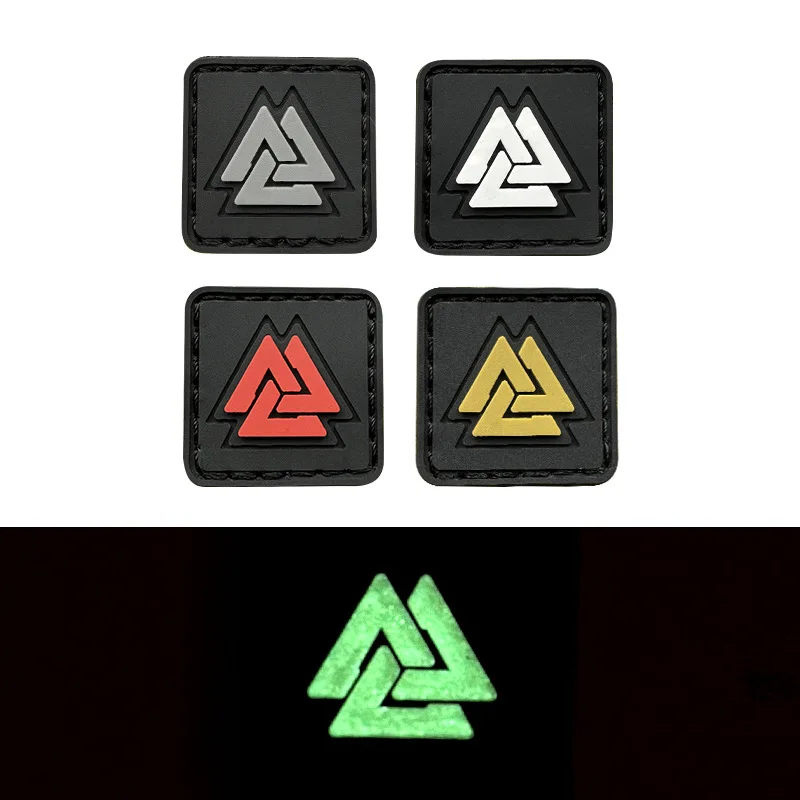 3D PVC Viking Morale Badge Nordic Odin Symbols Aegishjalmur Mini Square Emblem for Caps Backpack Valknut Rubber Patch Hook&loop