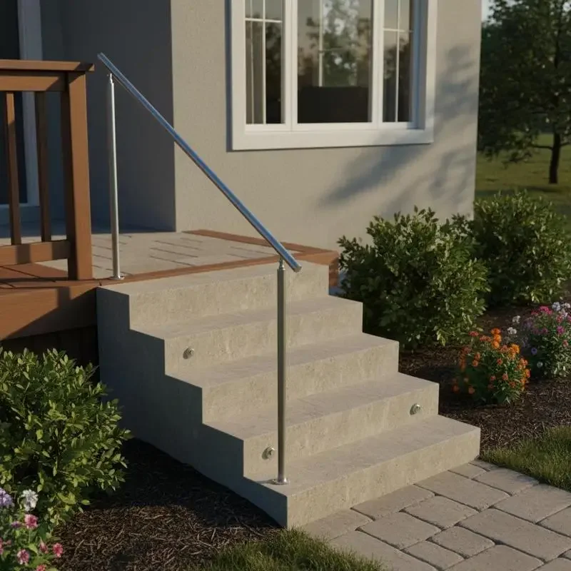 

Handrails for Outdoor Steps, 70.9 in/ 180cm Length Stair Hand Rail Kit, Transitional Stainless Steel Railings with Installation Kit, Double-column Staircase Handrails for Seniors,Porch & Deck