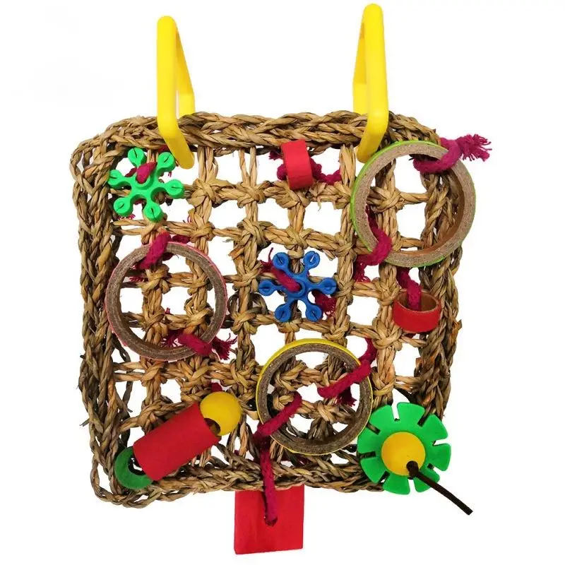 Bird Climbing Net Parrot Toys Woven Seagrass Biting Hanging Hemp Rope Swing Play Ladder Chew Foraging Colorful Funny Parrot Toys