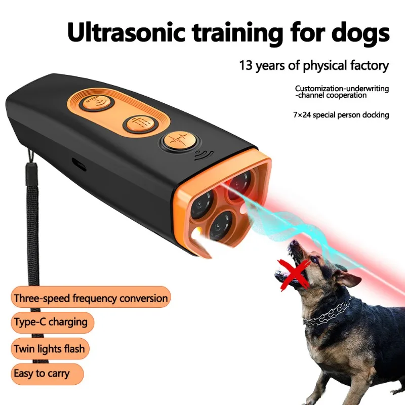 Portable Ultrasonic Dog Repeller, Anti-barking and Anti-biting Three-speed Inverter, Pet Trainer with Flashing Light