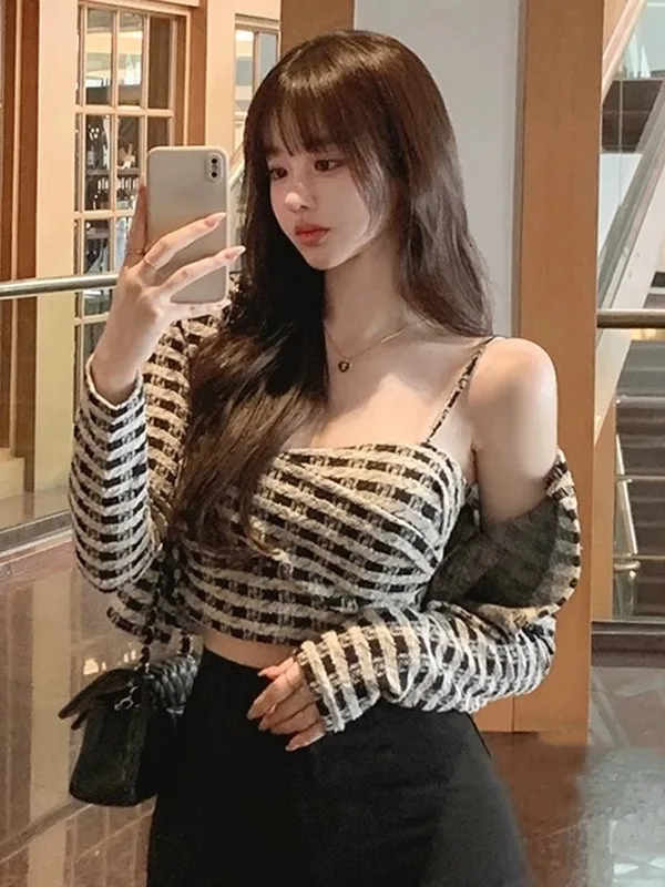 Fashionable Long Sleeve Slim Fit Camisole Cardigan Women's Set East Gate New Style Korean Style Small Fragrance Style