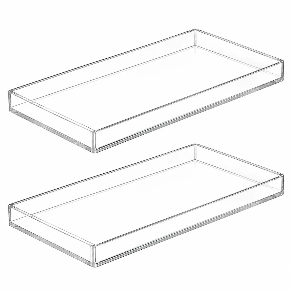 2 PCS Acrylic Bathroom Tray Transparent Multipurpose Clear Vanity Tray Large Size Sturdy Construction Acrylic Organizer Tray