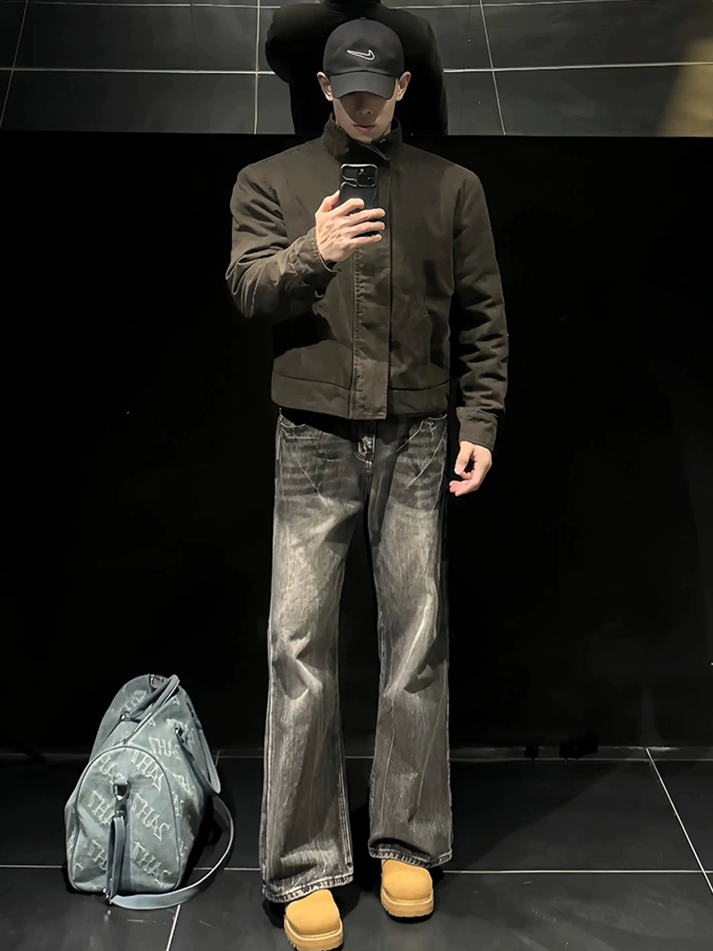 

Джинсы Waed Bla Lightning Pattern Bell Bot для мужчин, осенне-зимние, в американском ретро-стиле, на подкладке, свободного прямого кроя