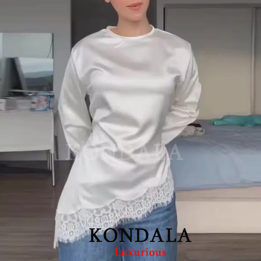 KONDALA High Street Casual Chic Damen-Top Asymmetrischer O-Ausschnitt Schleife Schnürung Reißverschluss-Top Mode 2026 Frühling Sommer Ausgeh-Top