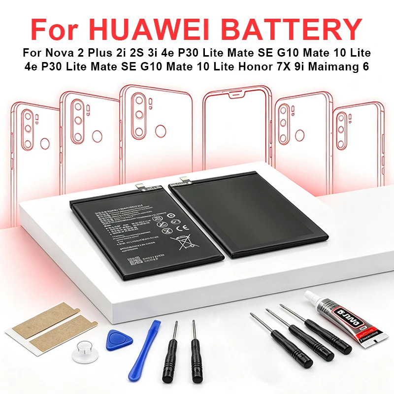 HB356687ECW Battery For Huawei Nova 2 Plus 2i 2S 3i 4e P30 Lite Mate SE G10 Mate 10 Lite Honor 7X 9i Maimang 6 Batteries +Tools