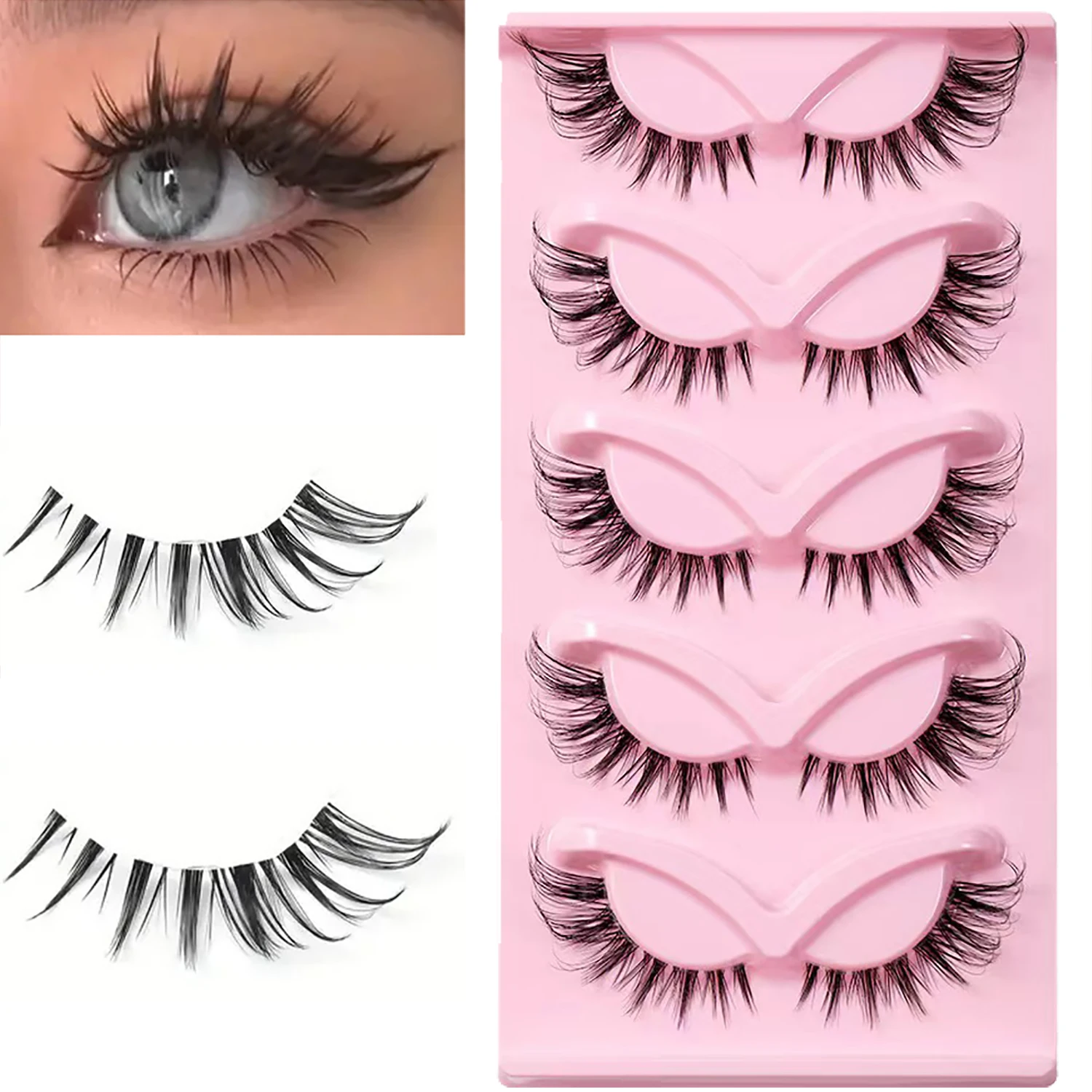 5 pairs of new Chinese style false eyelashes, whole cool fox style slanted flight, naturally thick, elongated tail, light Europe