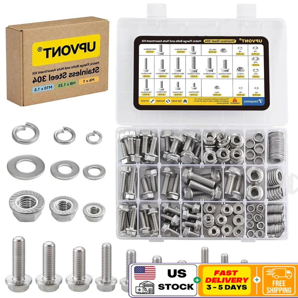 

Ассортимент фланцевых болтов и гаек из нержавеющей стали, 288 шт. M6 M8 M10, зубчатые фланцевые крепления, сертифицированные ISO, сверхмощные